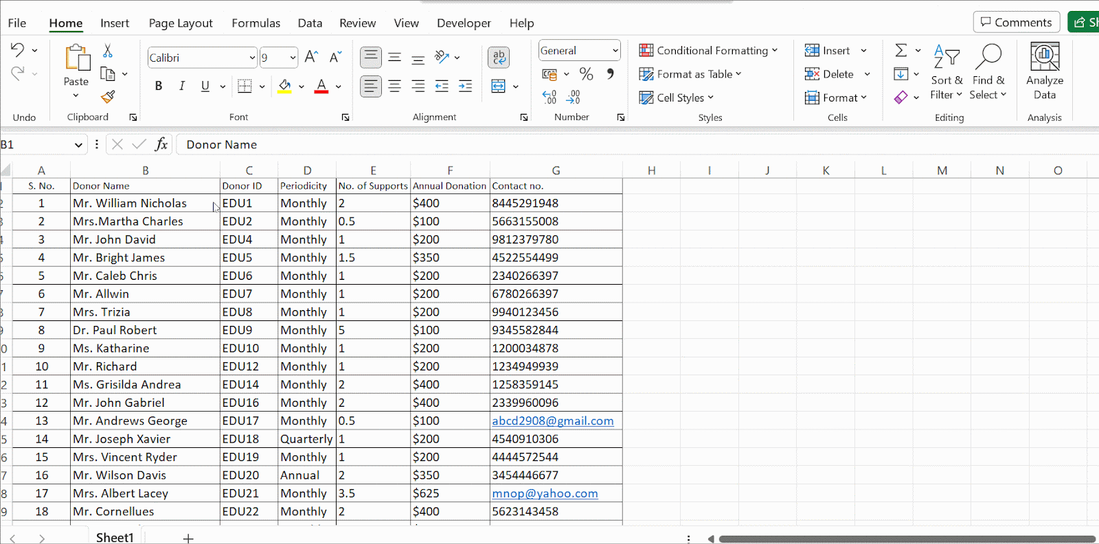 Using the Ribbon in Excel