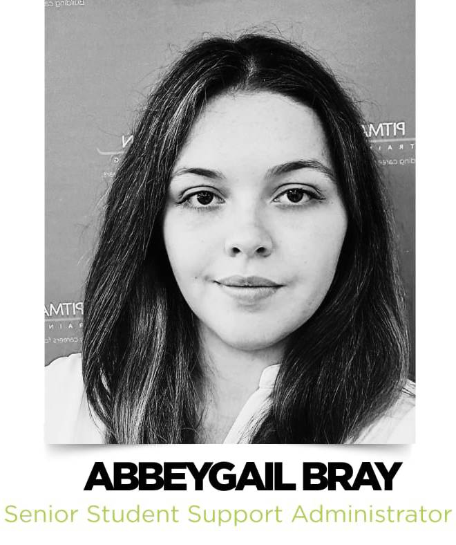 Abbeygail, Senior Student Support Administrator at Pitman Training Laois, assisting students through their learning journey.