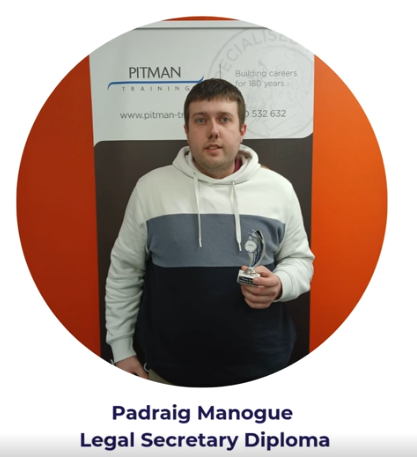 Padraig Manogue Legal Secretary Diploma student of the month at Pitman Training Carlow