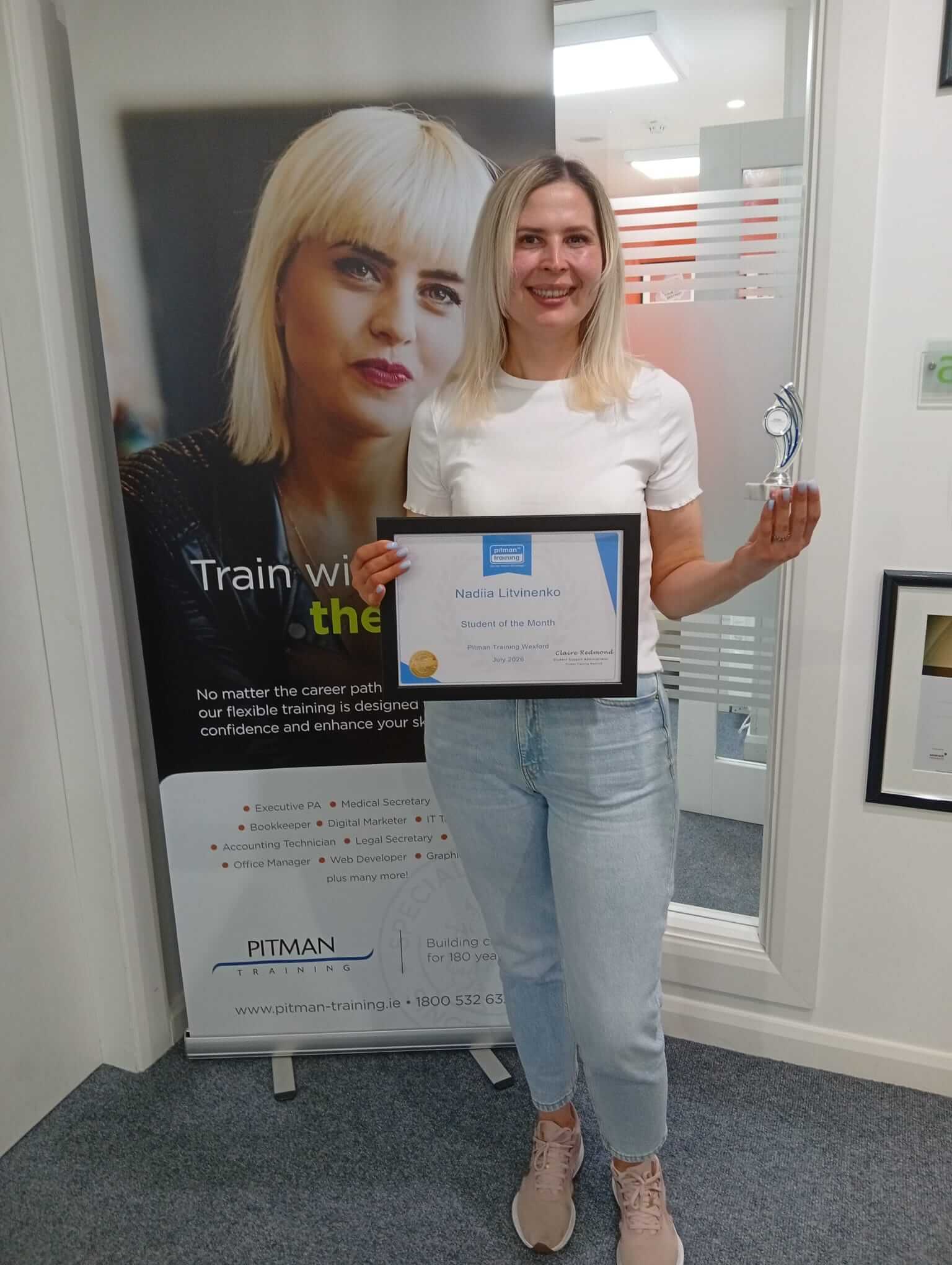 Nadiia Litvinenko, Student of the Month at Pitman Training Wexford