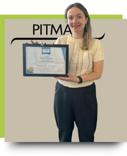 Alla Yuryna holding her certificate Alla Yuryna – Pitman Training